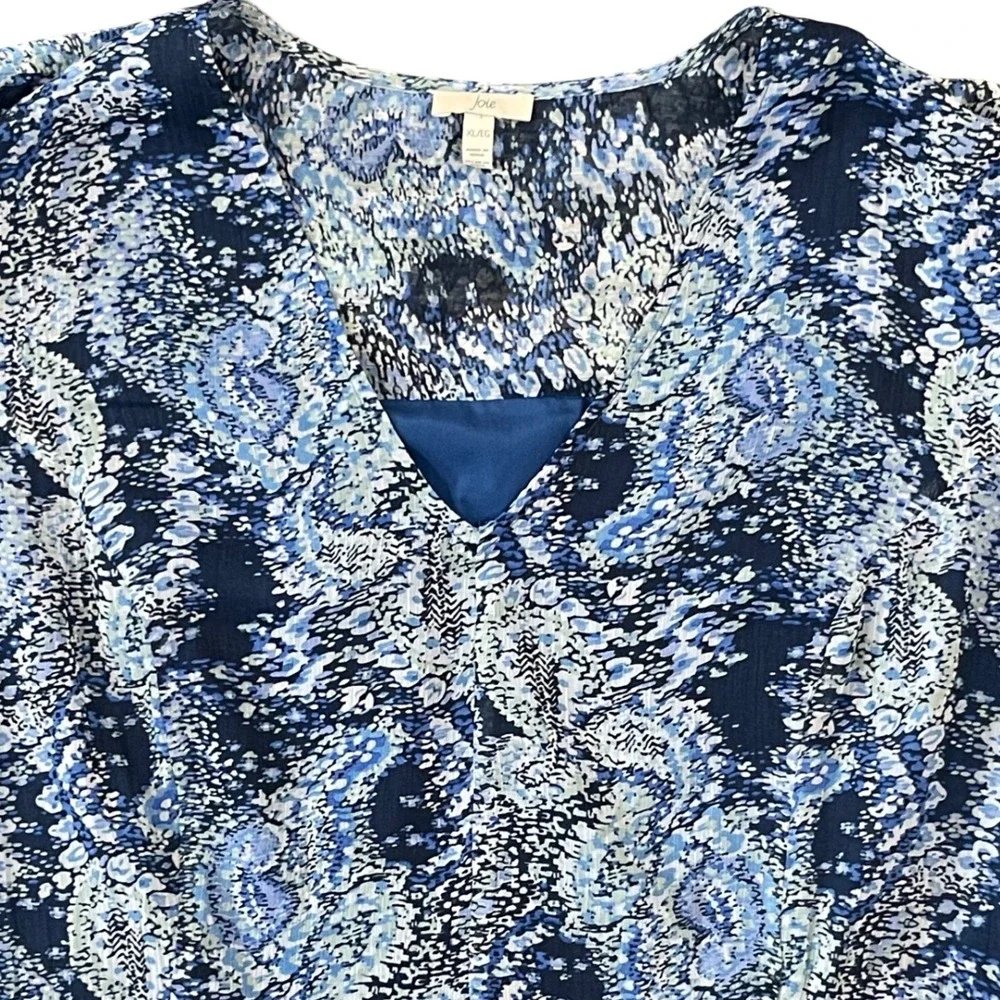 Joie Blue Women Midi XL Abstract Print Tiered Long Sleeve V-Neck High Low Dress